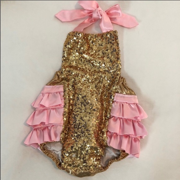 Baby pink and gold romper - Picture 2 of 5